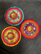 Multicolor Frill Tea Light Holder with Lotus Pattern