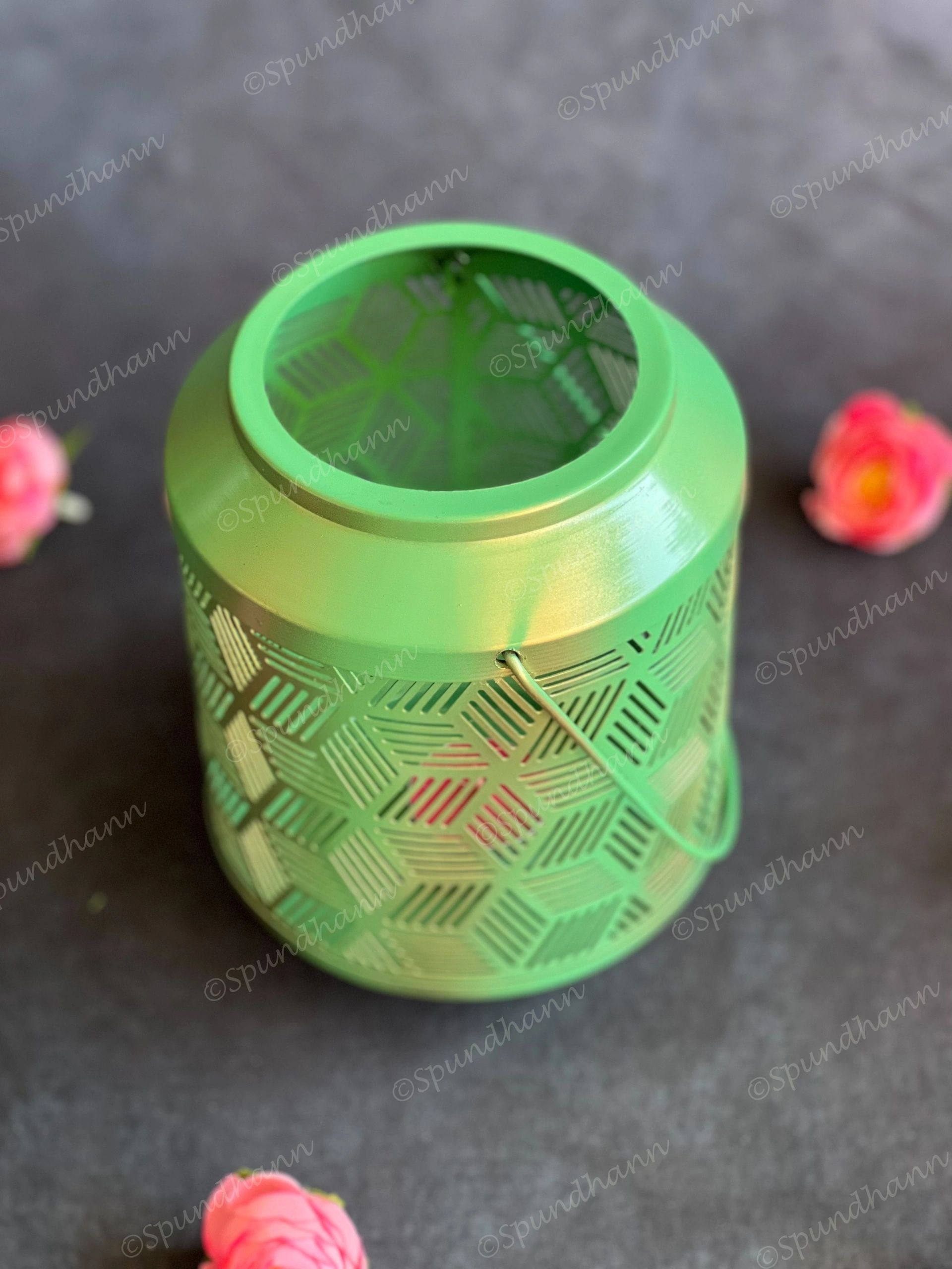 Green Geometric Art Lantern Tea Light Holder