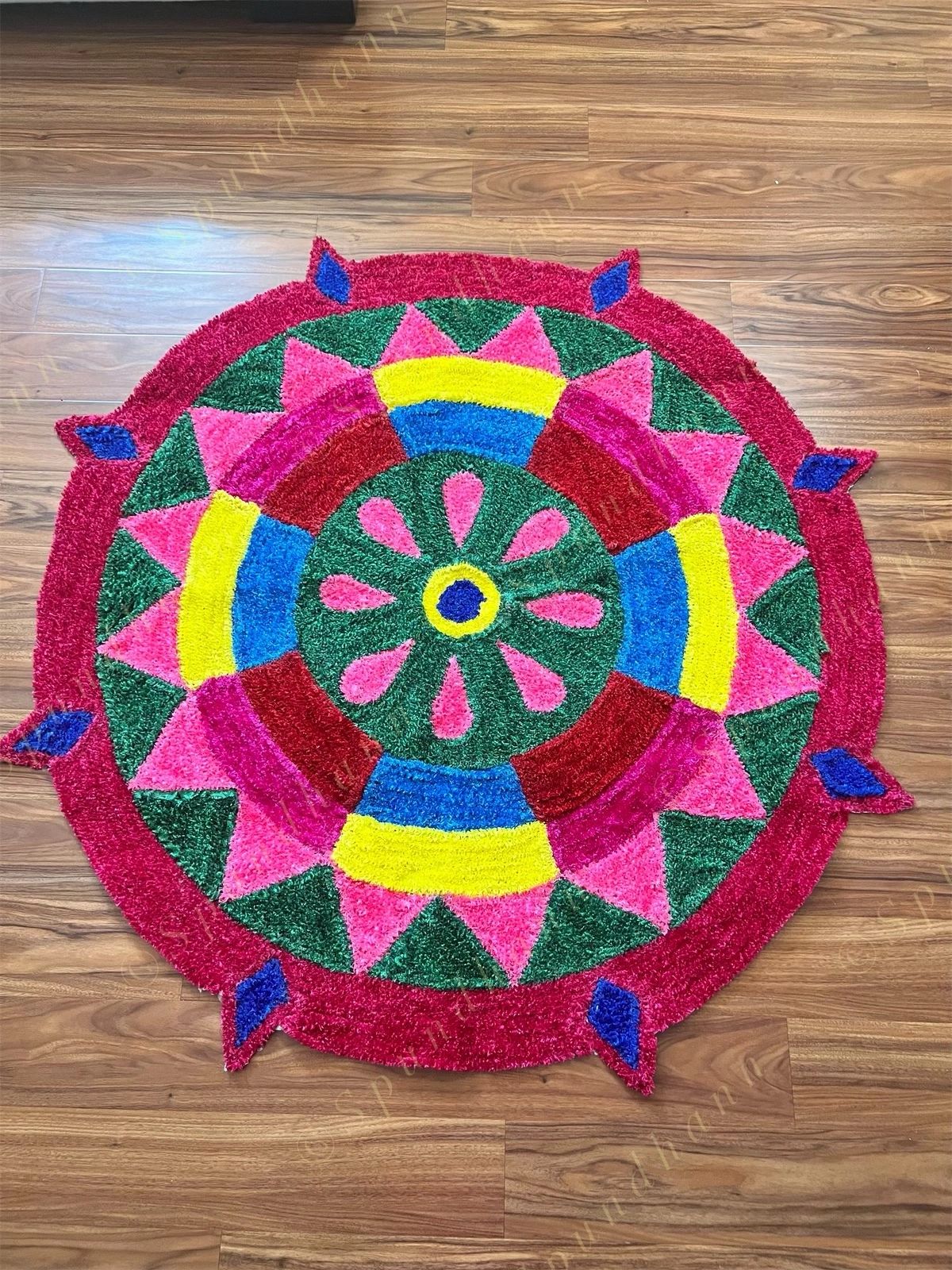 Multicolored Round Rangoli Floor Mat 5ft