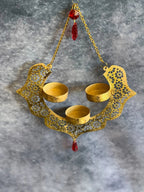 Dainty Metal Hanging Pendant Tea Light Holder with Red Drop