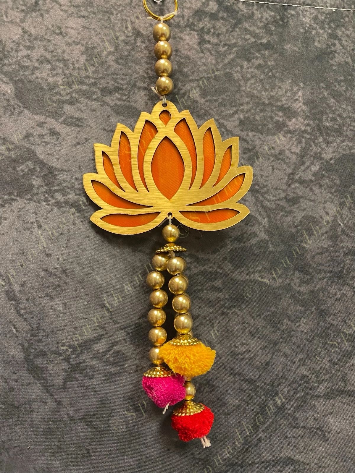 Pearls & Lotus Wall Dangler with pom pom and beads