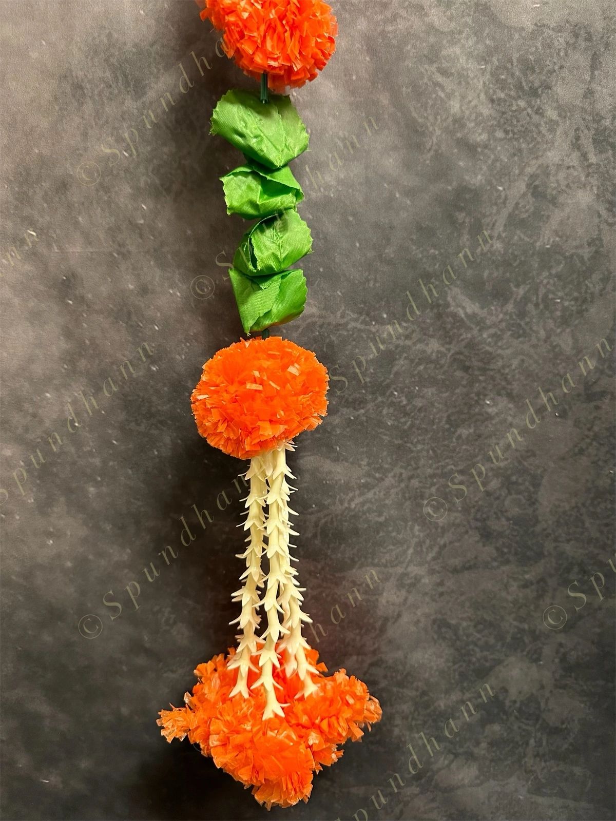 Orange Marigold & Leaf With Rajnigandha Tassel Dangler