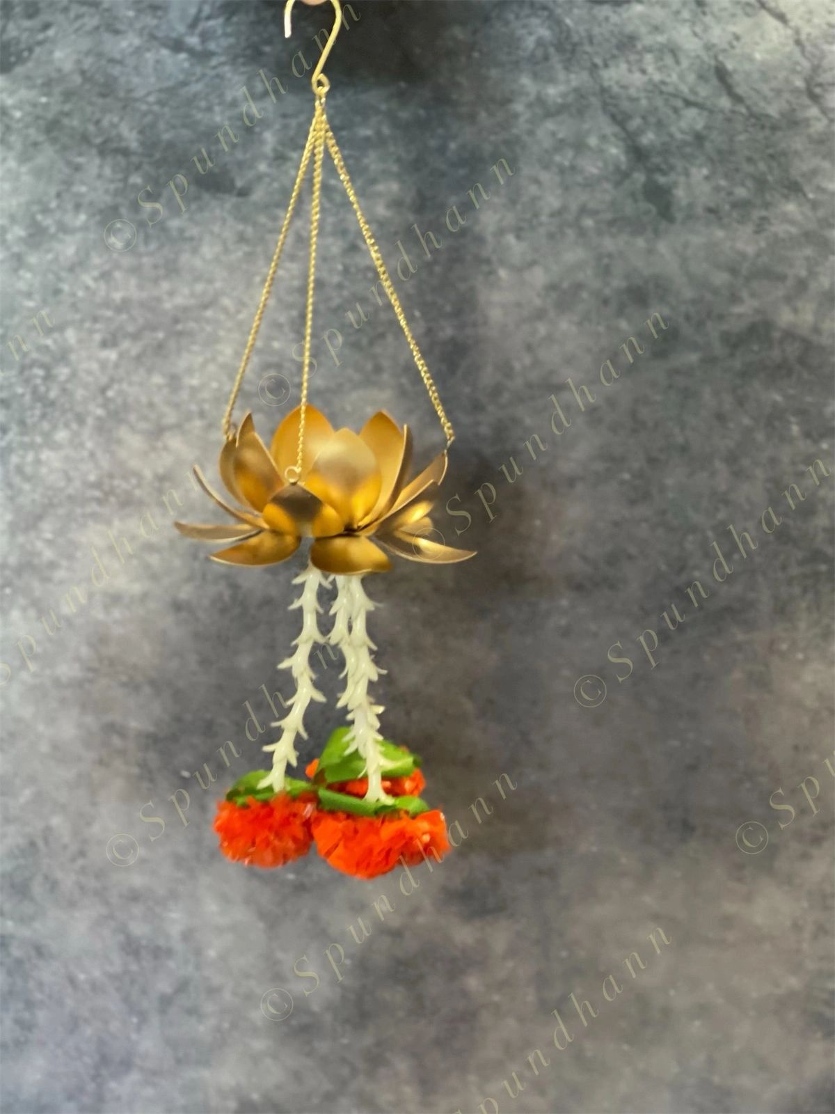 Hanging Lotus Tea Light Holder with Marigold Tassels
