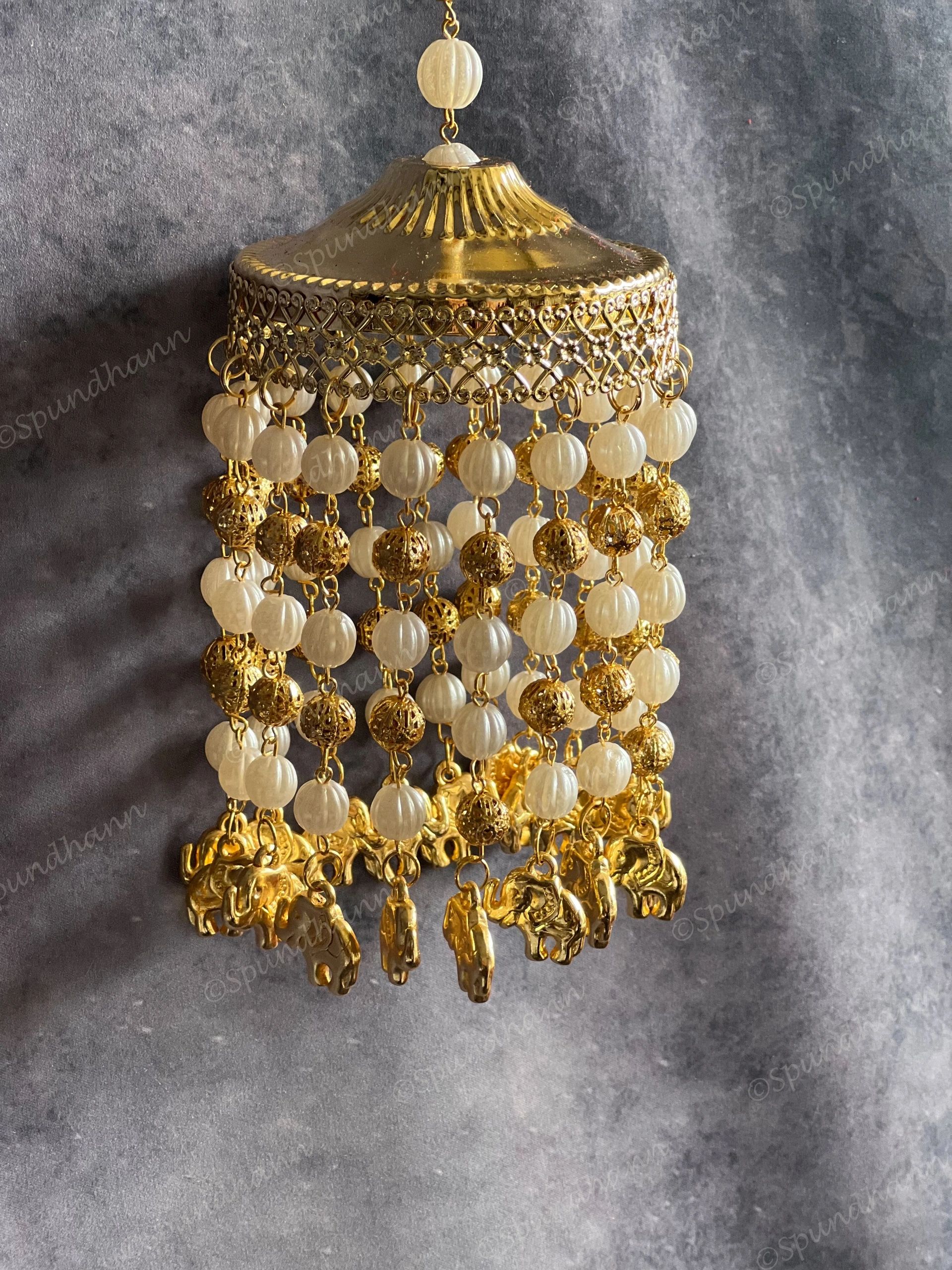 Gold & White Beads Jhumki Dangler