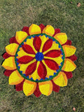 Yellow & Maroon Flower Mat Rangoli Floor Mat