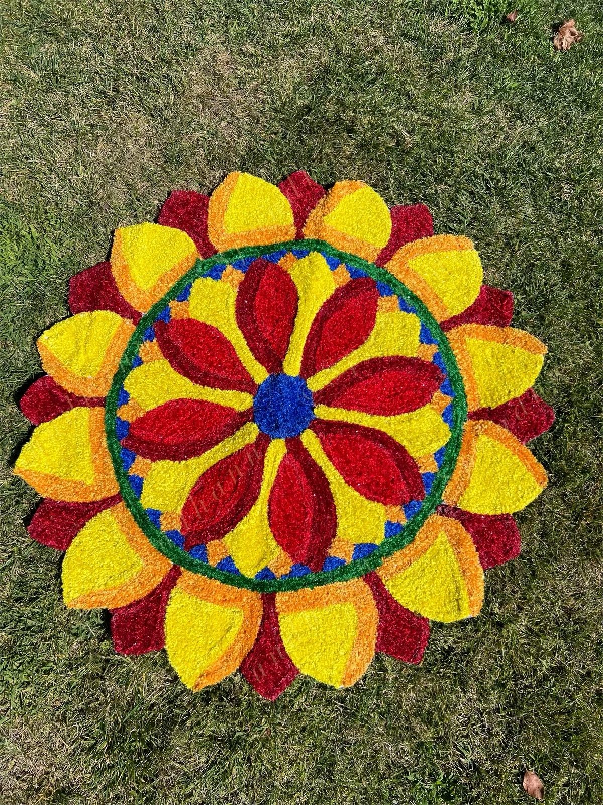 Yellow & Maroon Flower Mat Rangoli Floor Mat