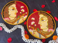 Beautifully Adorned Rajasthani Woman Red Background Pichwai Wall Hanging Plate Red