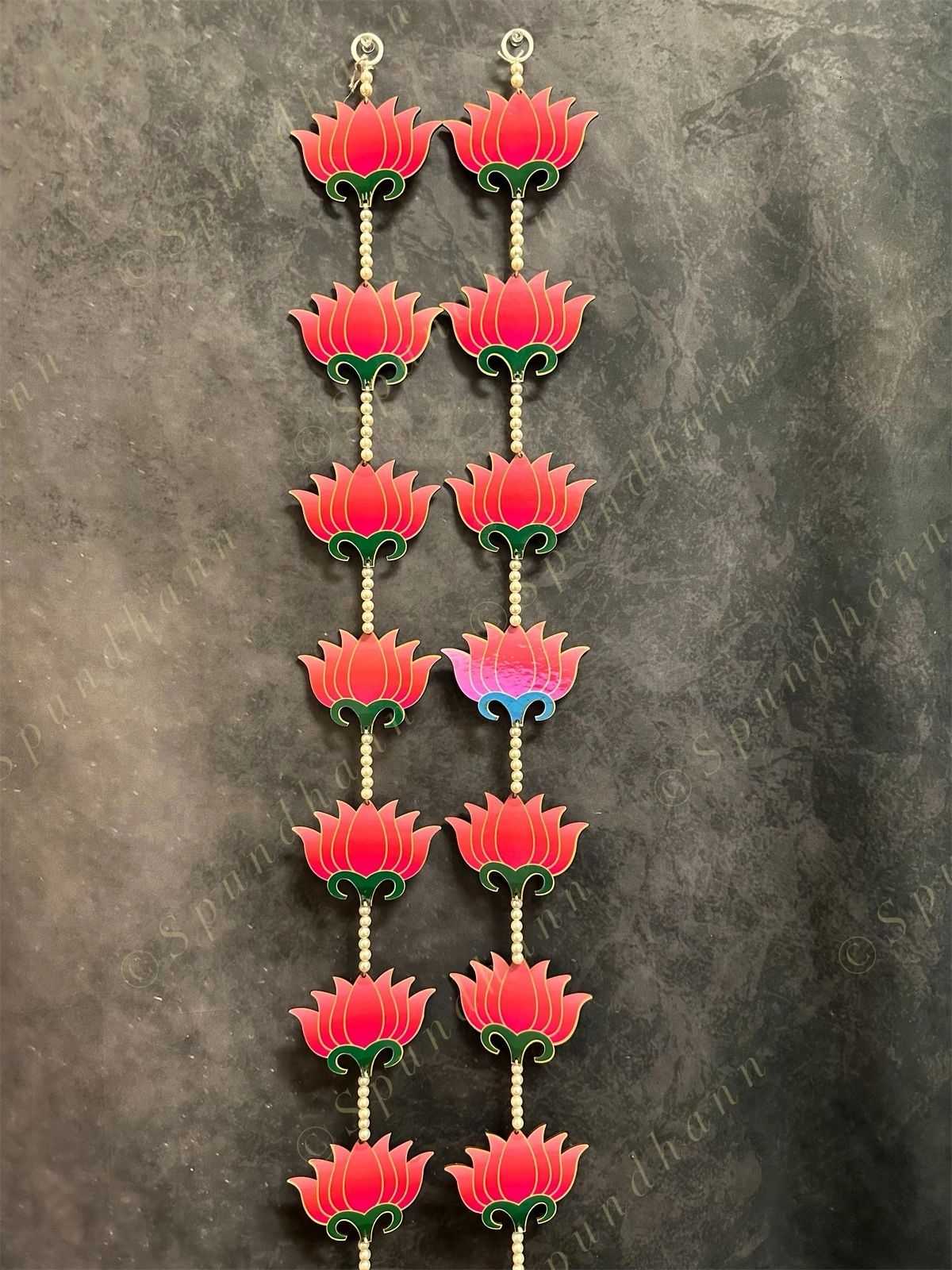Pink Lotus & Pearl Wall Dangler With Bell Pair