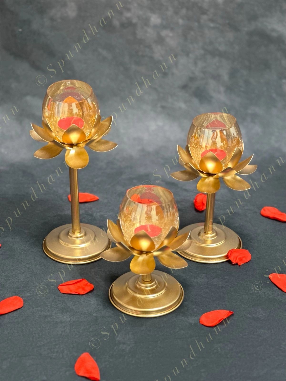 Standing Lotus Glass Tea Light Holder