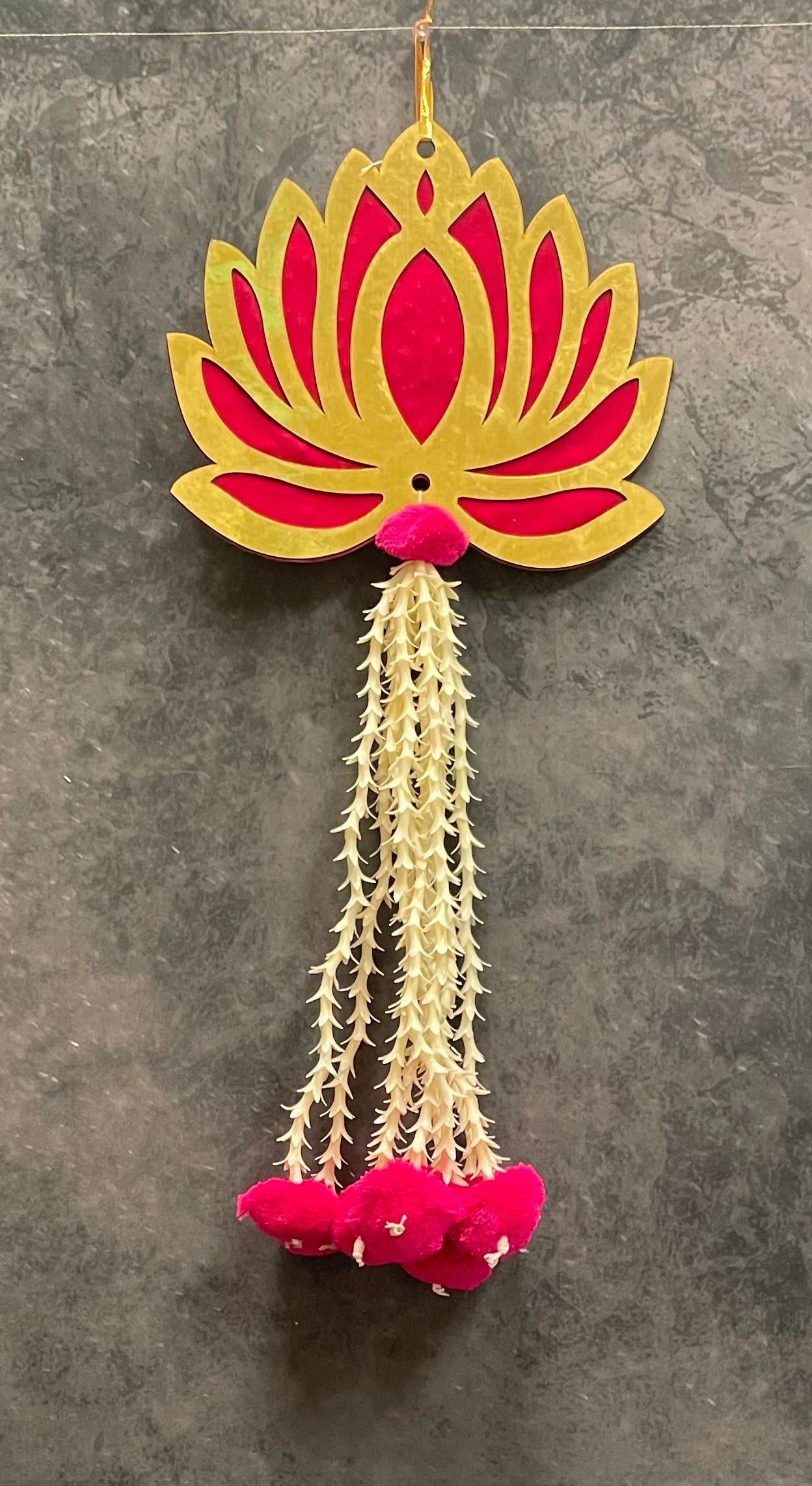 Large Lotus with Rajnigandha and pom pom Dangler