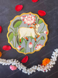 Cow with Lotus Floral Shape Pichwai Wall Hanging Plate