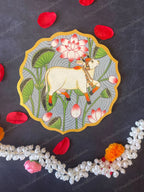 Cow with Lotus Floral Shape Pichwai Wall Hanging Plate