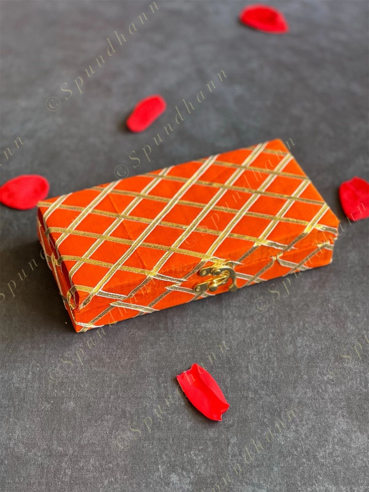 Rectangular Criss Cross Gold Gotapatti Gift Box Only