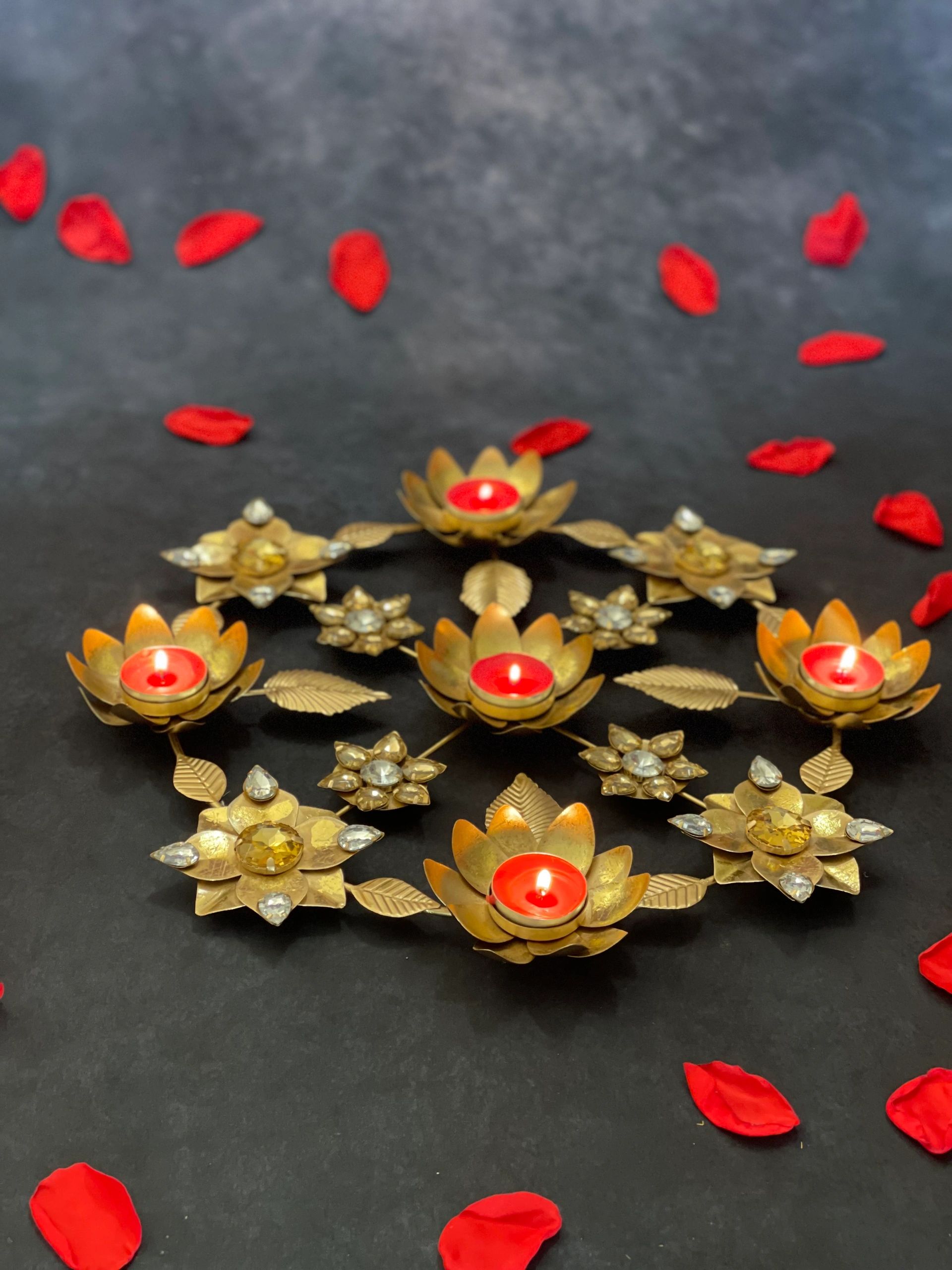 Embellished Floral & Gemstone Rangoli Tea Light Holder