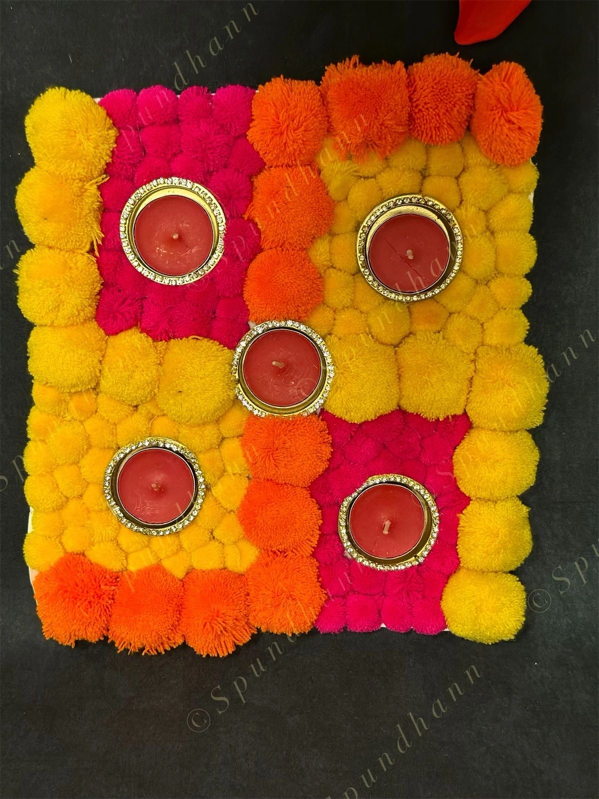 Sathiya Shape Colorful Pom Pom Tea Light Holder