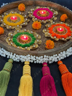 Large Pom Pom & Gota Border Tea Light