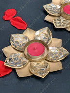 Gold Floral Mirror Work Tea Light Holder