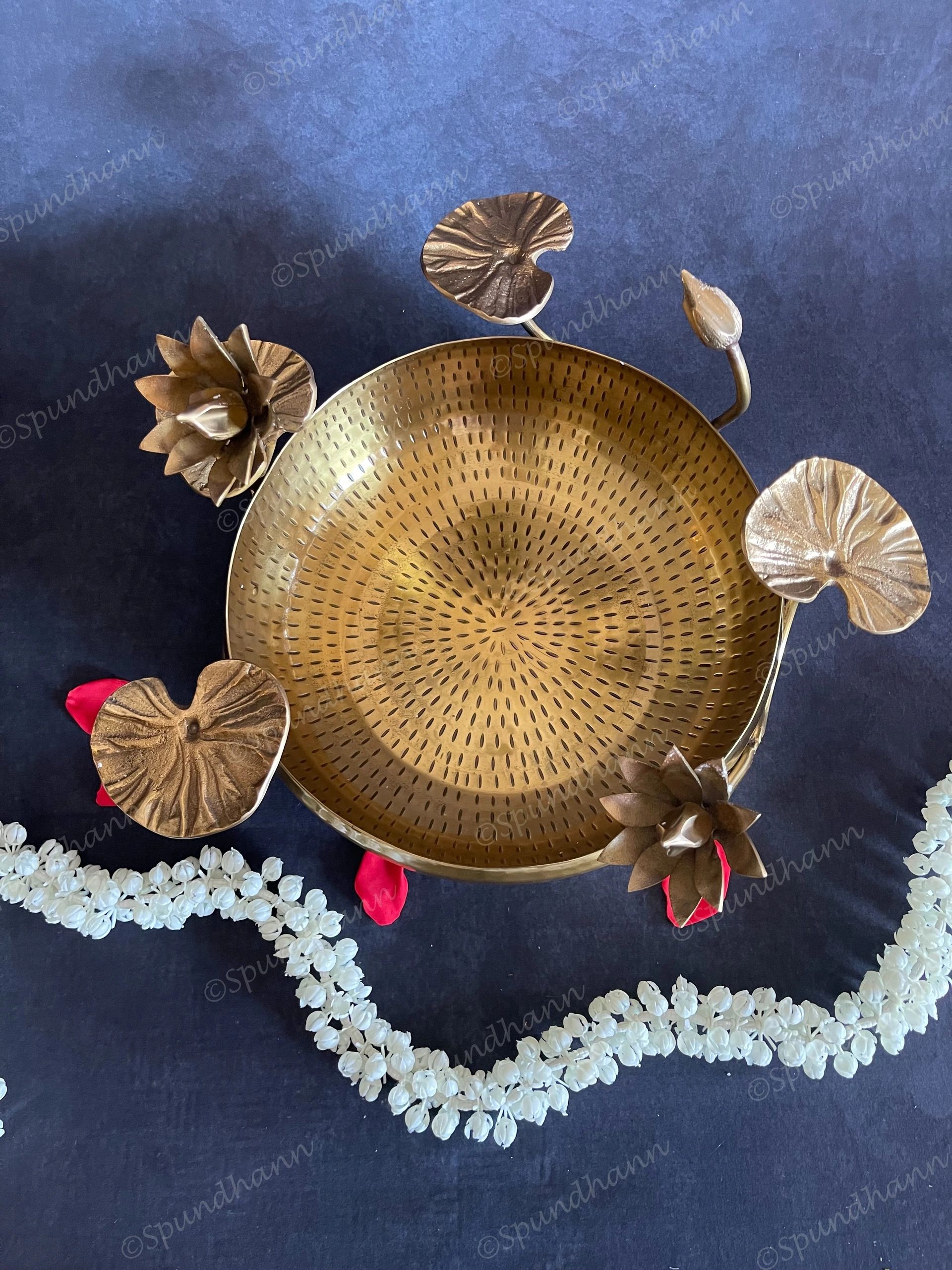 Stunning Heavy Brass Urli with Lotus Pond Scene