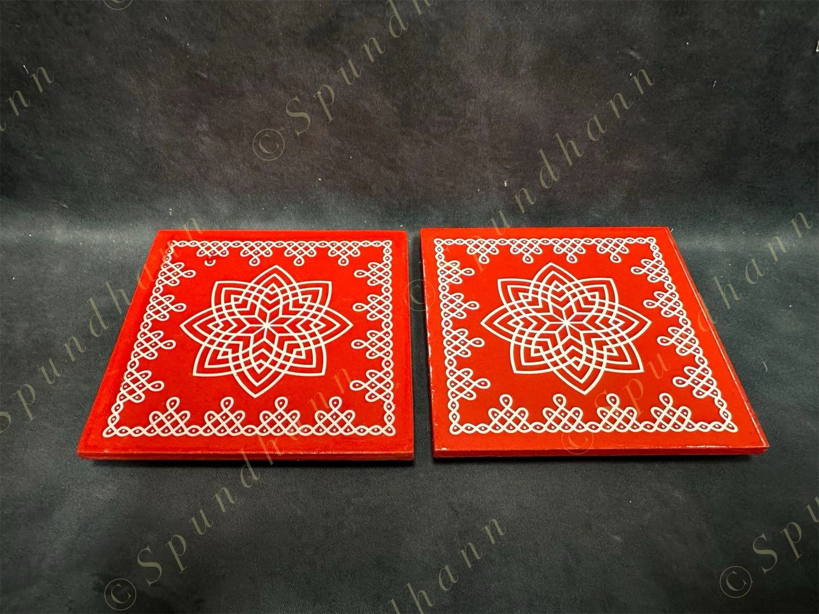 Rangoli Wooden Stand Pair