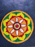 Yellow, Orange & Red Round Floral Rangoli Floor Mat 3ft