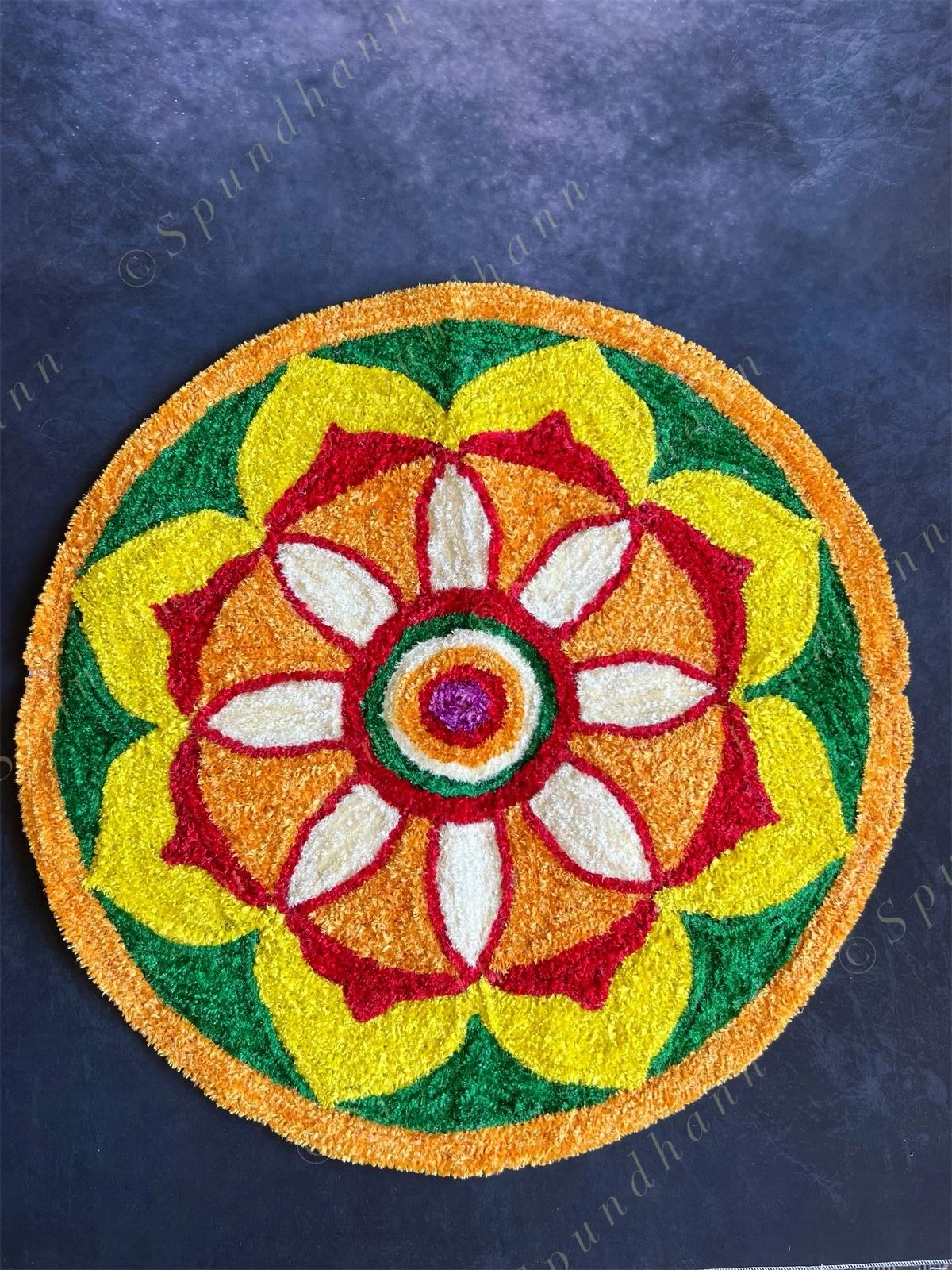 Yellow, Orange & Red Round Floral Rangoli Floor Mat 3ft