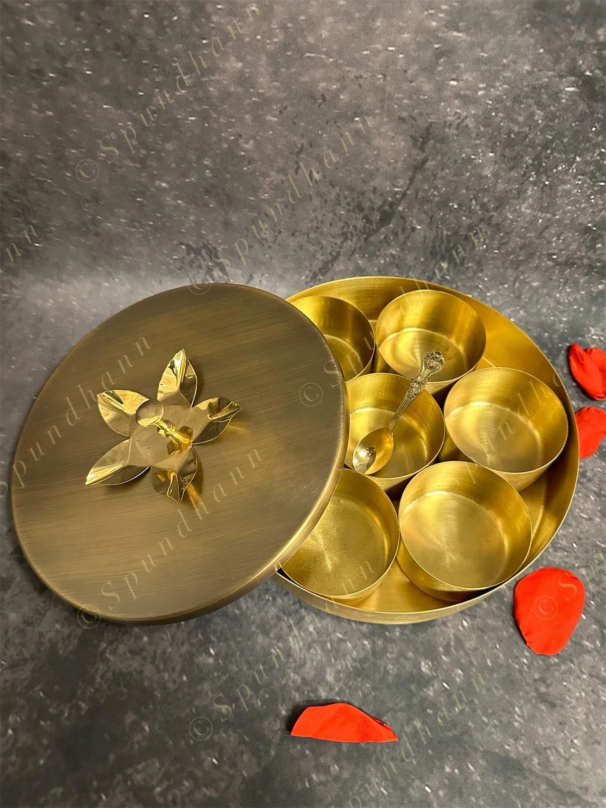 Pure Brass Minakari (Spice) Masala box with 7 Containers