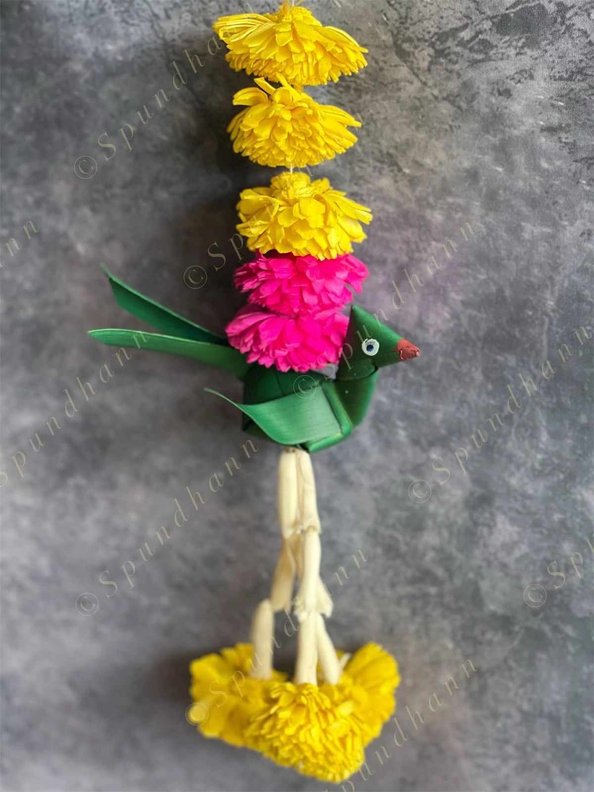 Shola Wood Dangler with Hanging Bird & Tassels Eco Friendly