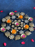 Decorative Studded Flower & Cutwork Leaves Rangoli Tea Light Holder
