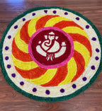 Round Ganesh Swirl Rangoli Floor Mat