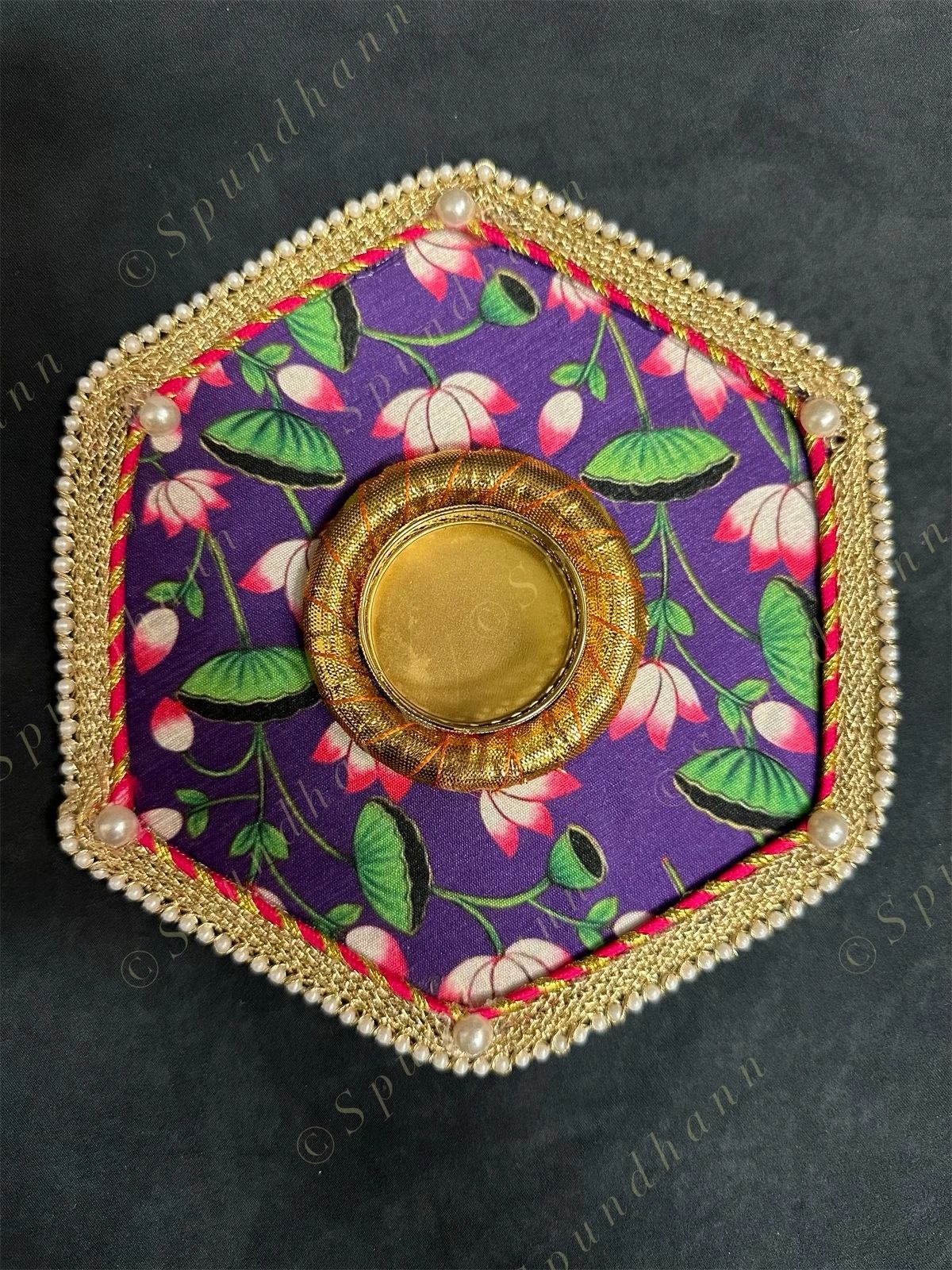 Hexagon Tea Light Holder with Lotus Pattern