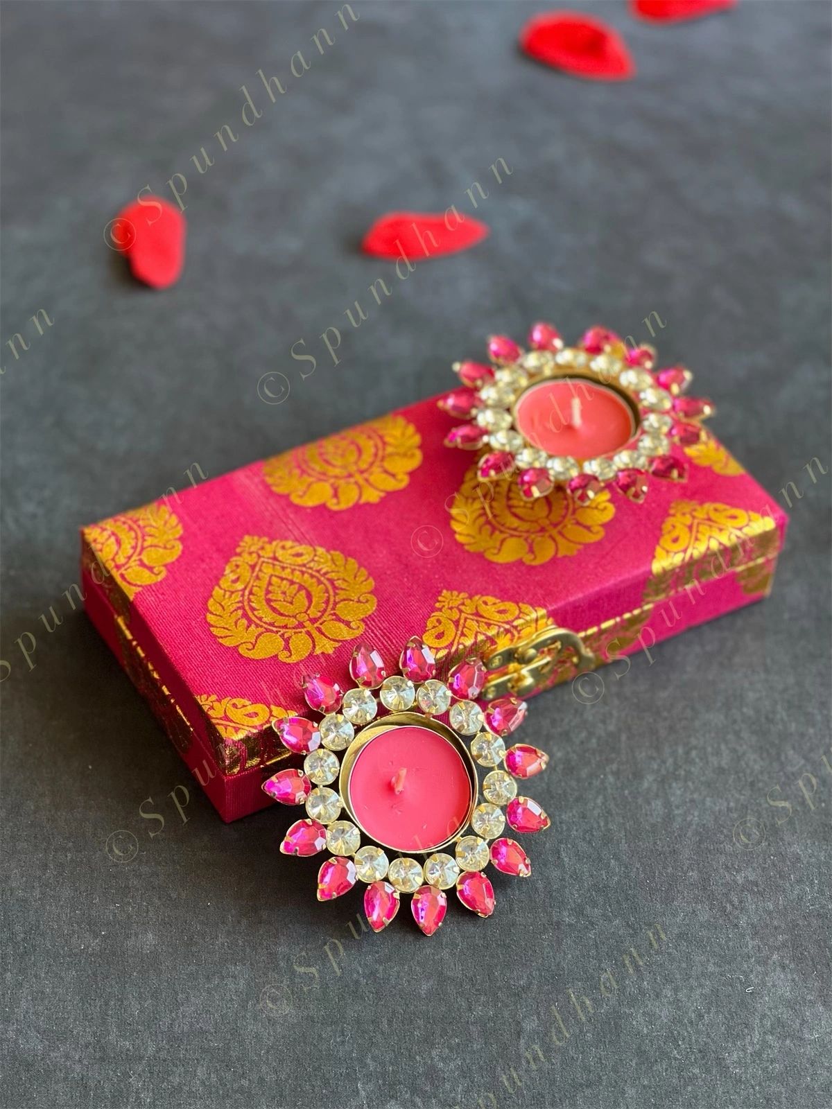 Gold Leaf Gift Boxes with Tea Light Holders