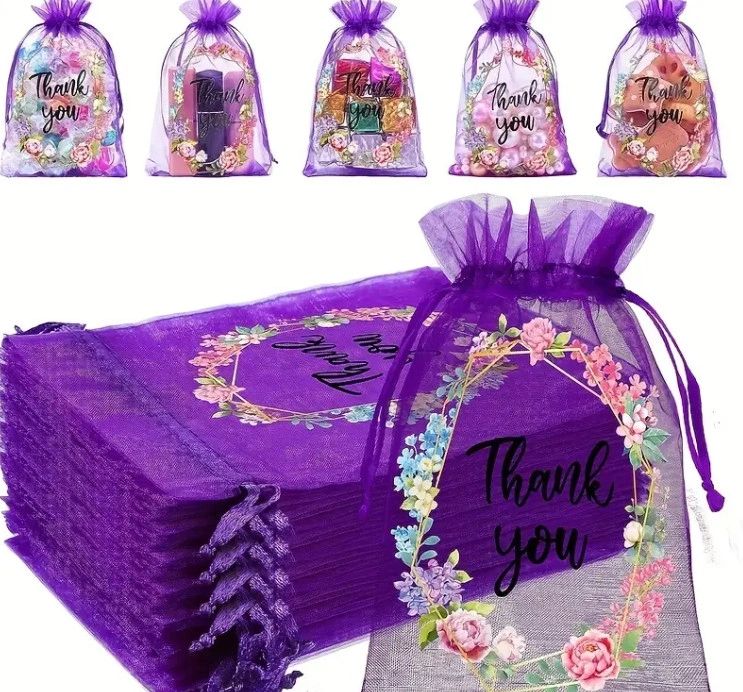 Sheer Organza Thank You Gift Bags (5pc)