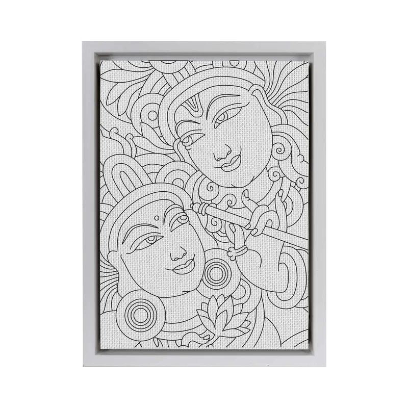 Radha and Krishna Kerala Murals DIY Framed Canvas Base for Painting