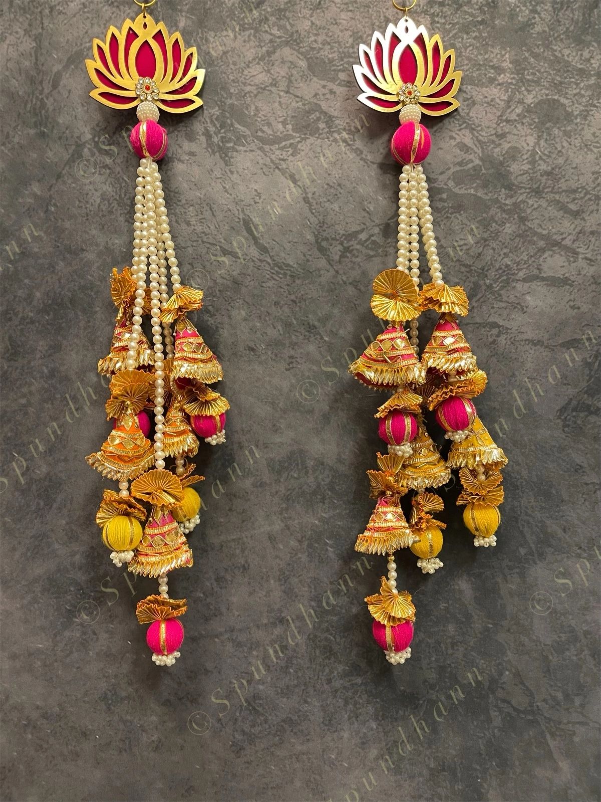 Lotus Wall Dangler with Gota, pearl and beads (Set of 2)