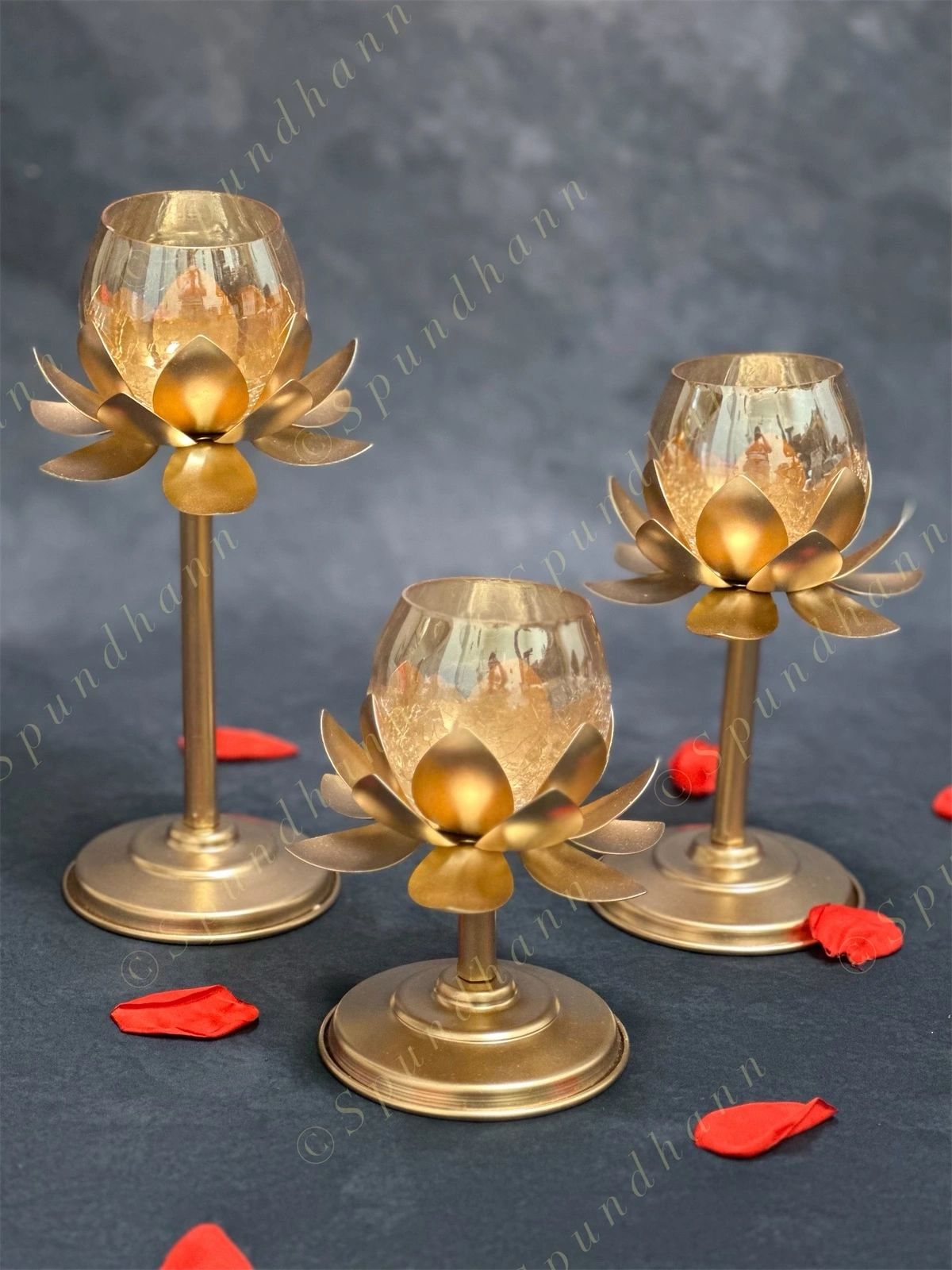 Standing Lotus Glass Tea Light Holder