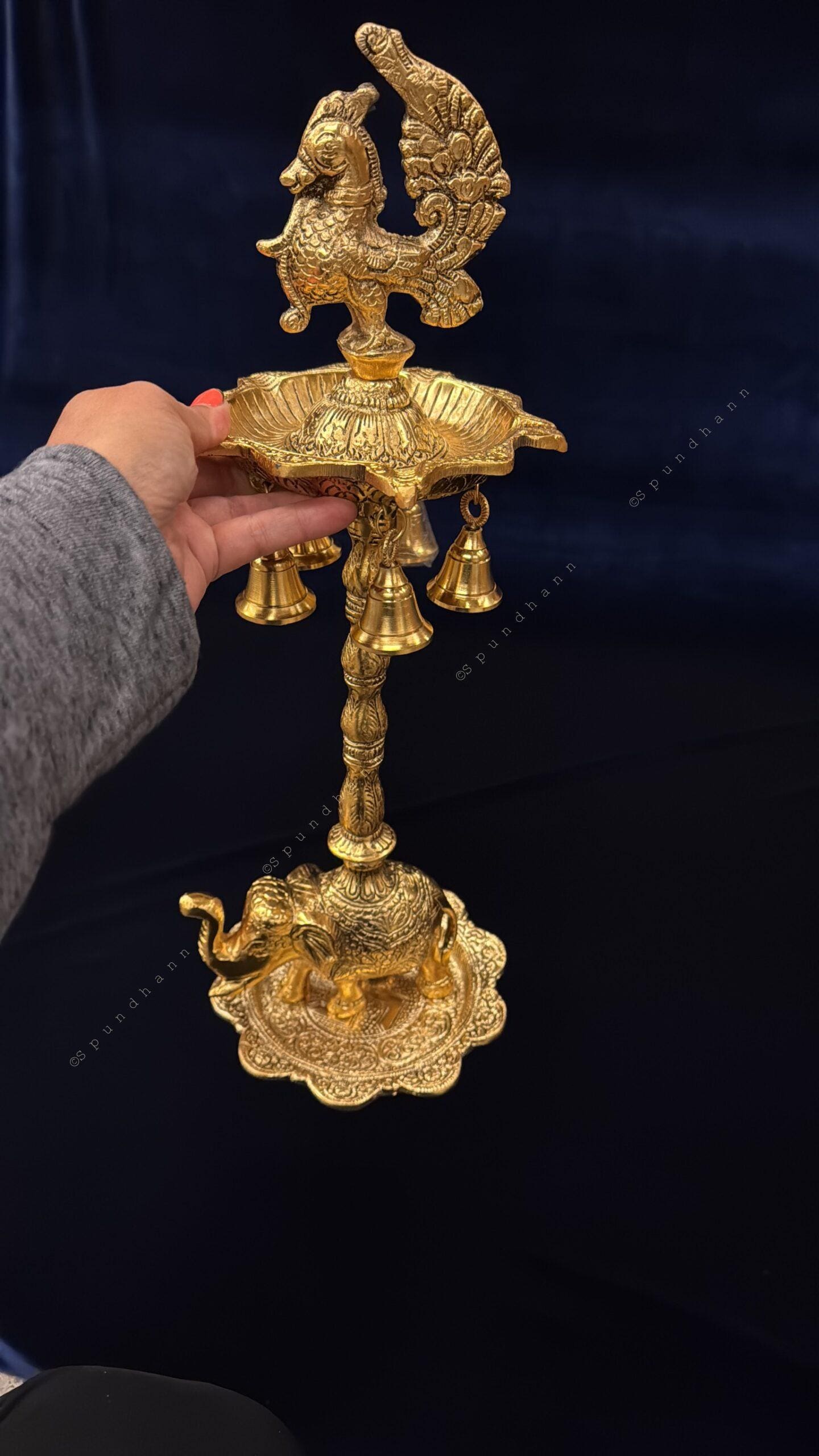Elephant, Bell, Peacock Multi T Light / Samai Gold