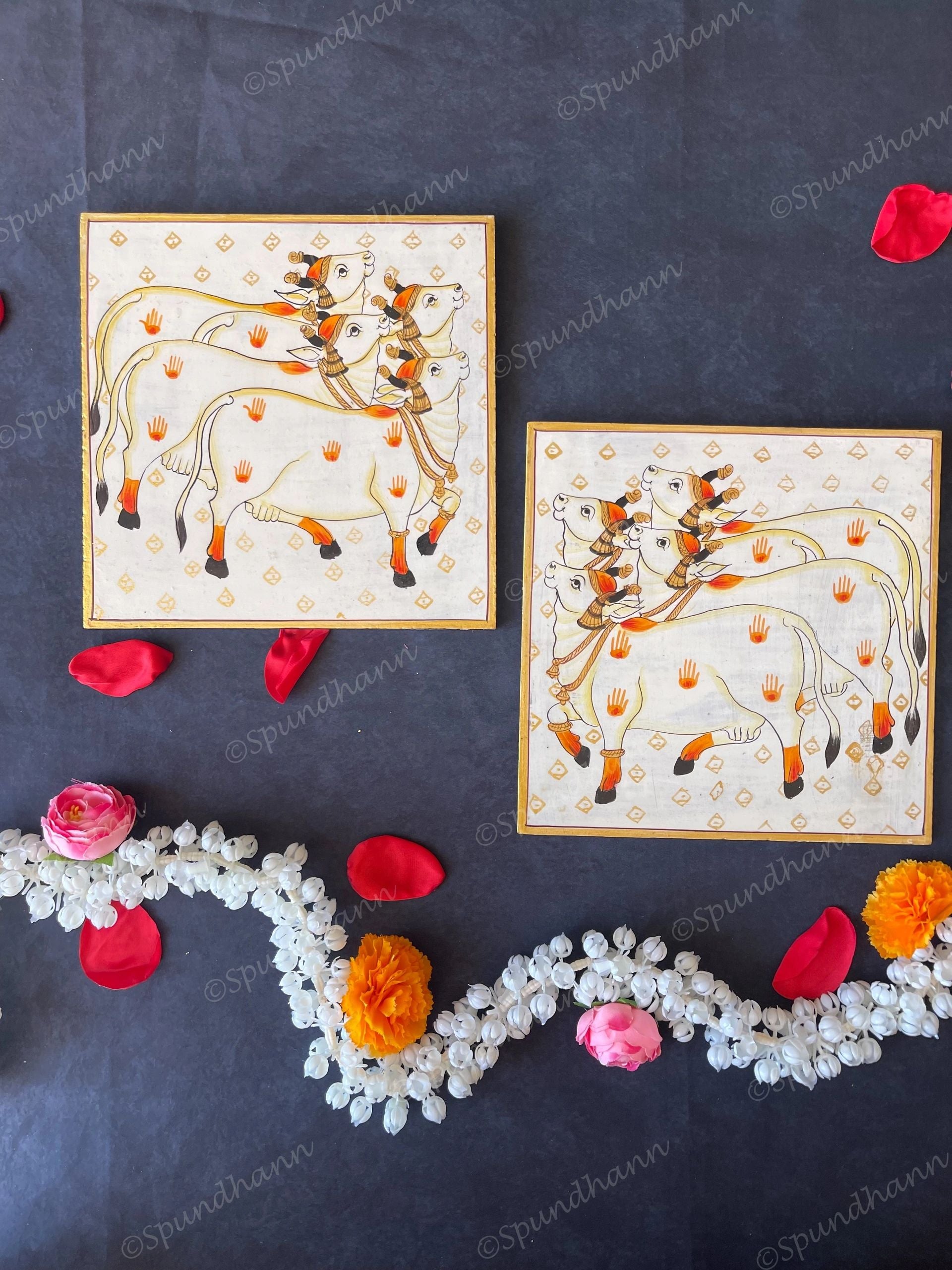 Pichwai Cows in White Square Wall Hanging Plate