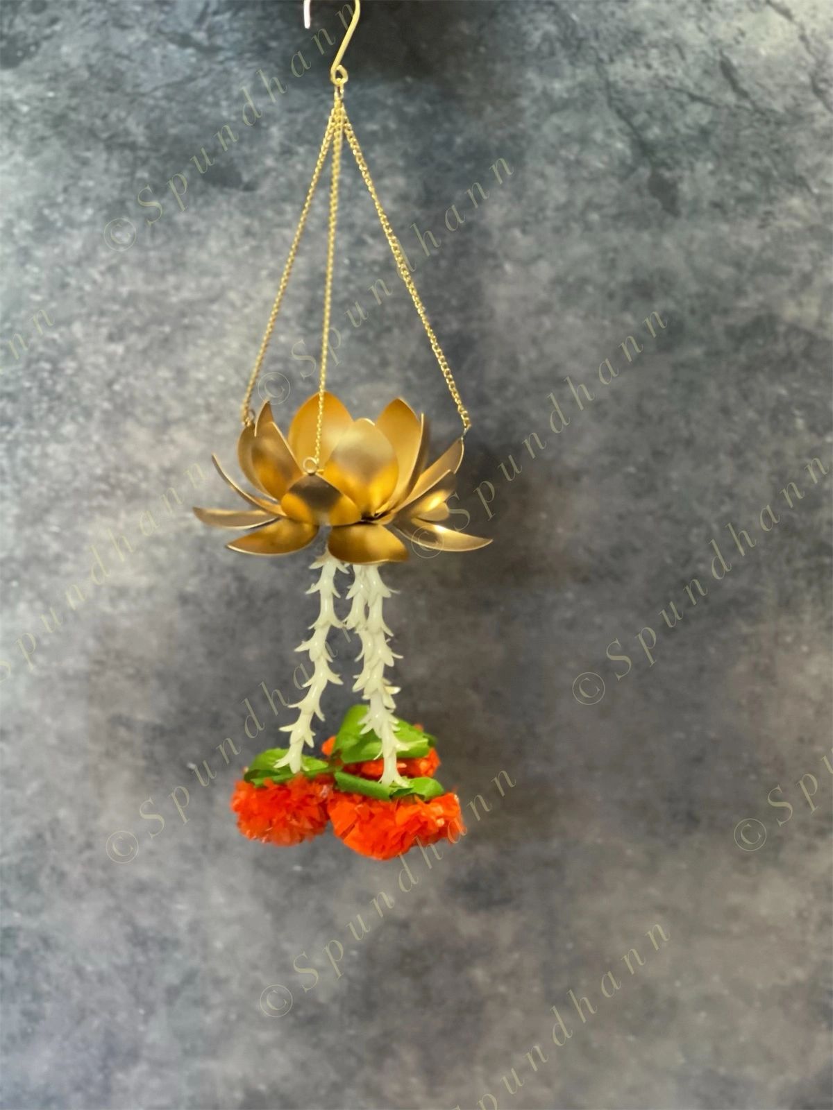 Hanging Lotus Tea Light Holder with Marigold Tassels