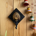 Lustre Peacock Motif Single Key Hook - Black With Embellishments
