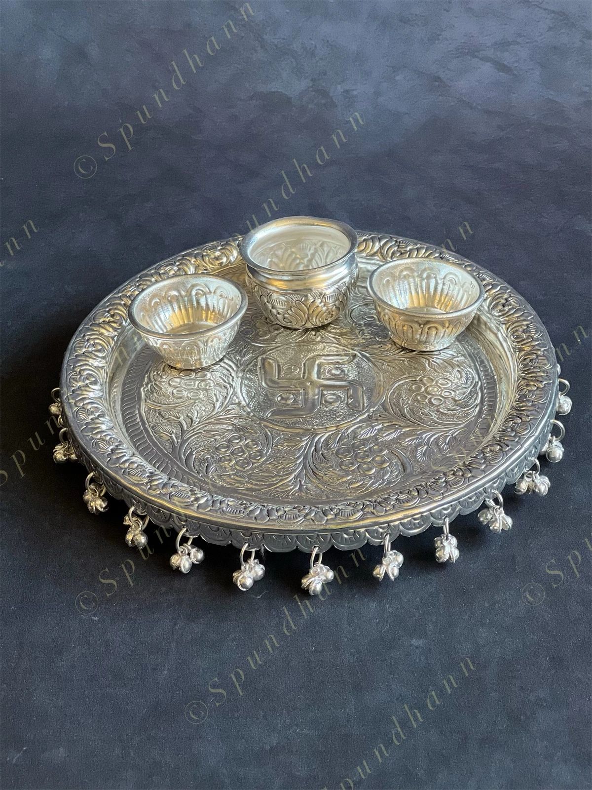 German Silver Puja Plate/Platter Set