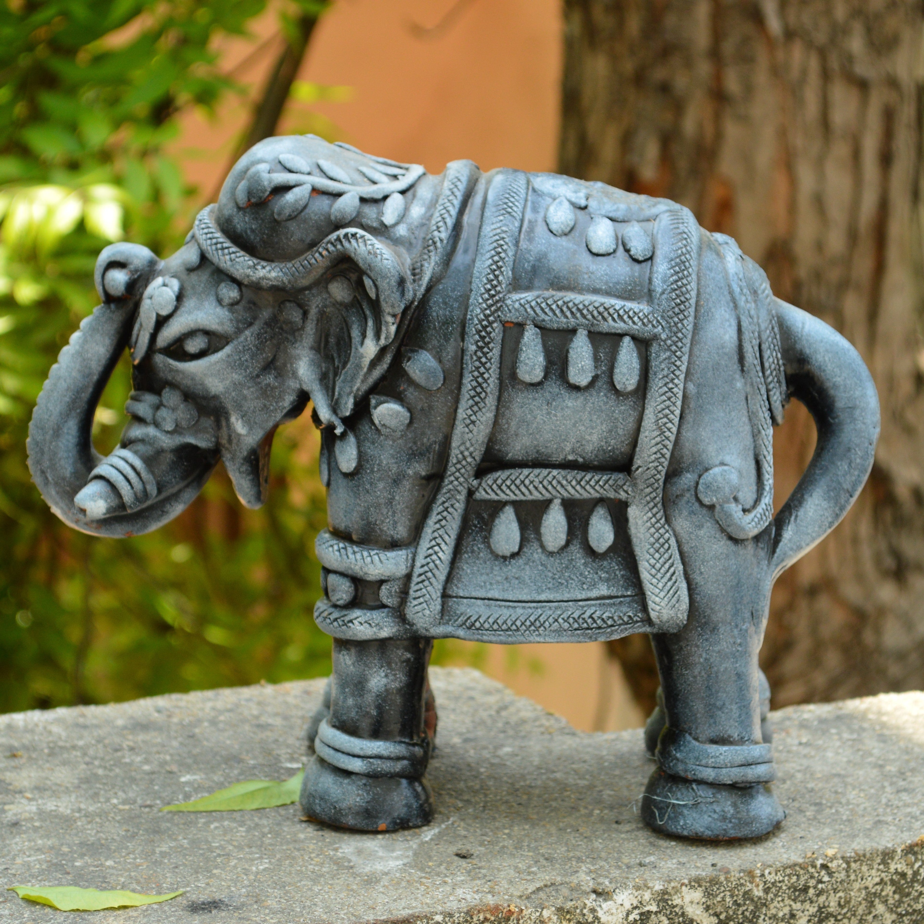 Decorative Earthen Elephant Showpiece - Stone Finish