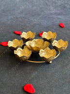 Golden Floral Metal Rangoli Urli with Tea Light Holders