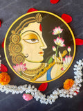 Beautifully Adorned Rajasthani Woman Pichwai Wall Hanging Plate Black