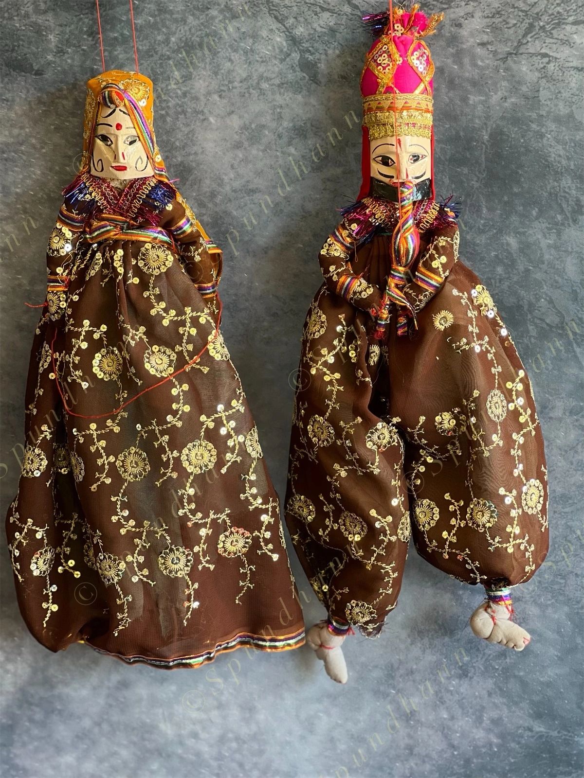 Ethnic Indian Rajasthani Kathputli Set of 2 (Puppet Dolls)