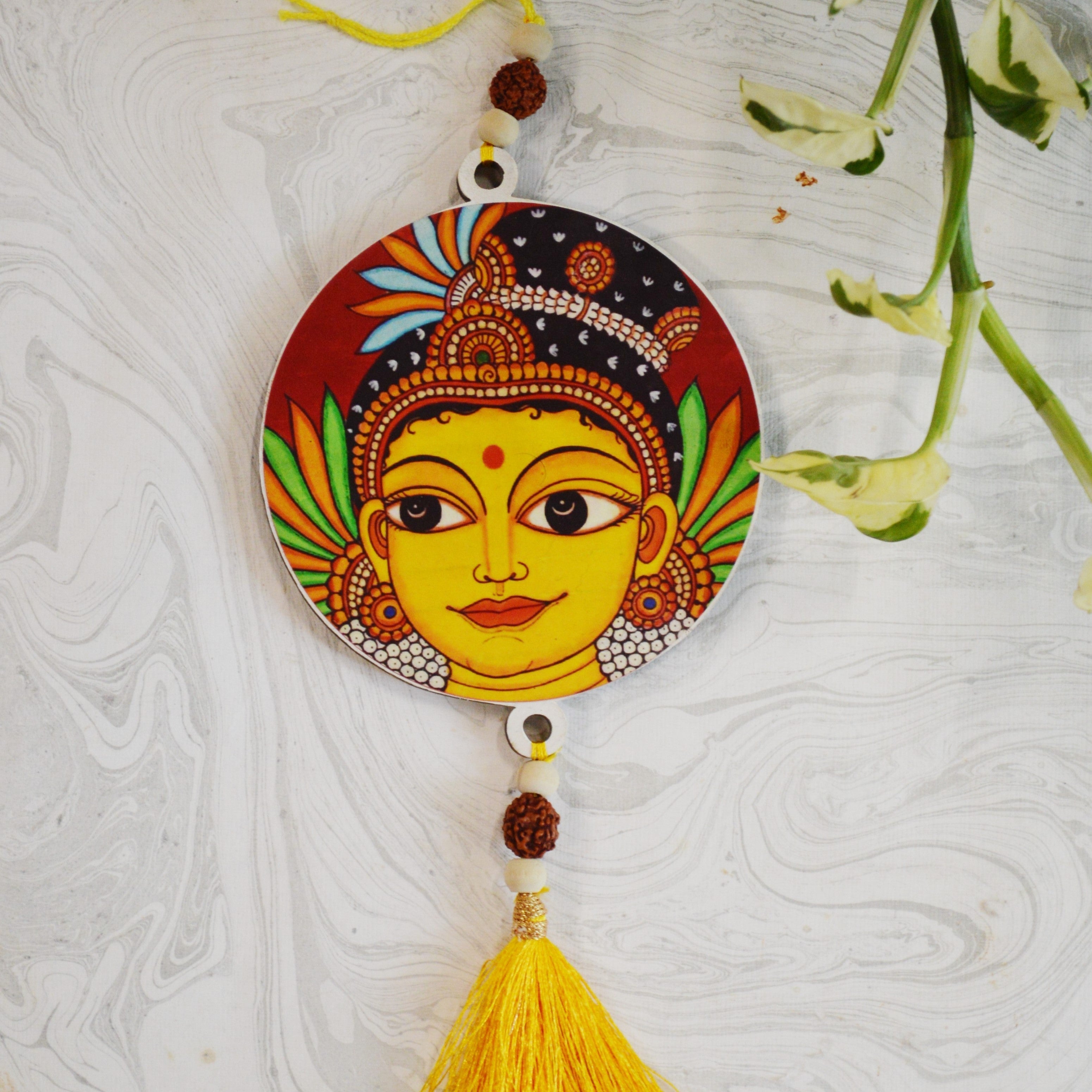Aikiya Handcrafted Radha Wall Hanging – Folk Art Face With Yellow Tassel
