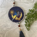 Aikiya Moon Krishna Wall Hanging – Midnight Blue With Tassel & Rudraksha