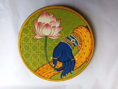 Traditional Hand Holding Lotus Flower Pichwai Wall Hanging Plate