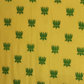 Festive yellow backdrop screen with a green lotus print, ideal for pooja and festive decor.