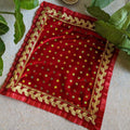 Red Velvet Aasan with Gold Embellishments – 12x12 Square Cloth for Puja