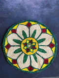 White, Orange & Green Round Floral Rangoli Floor Mat